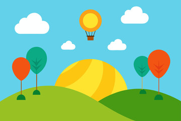 sunny hilltop hot air balloons sky