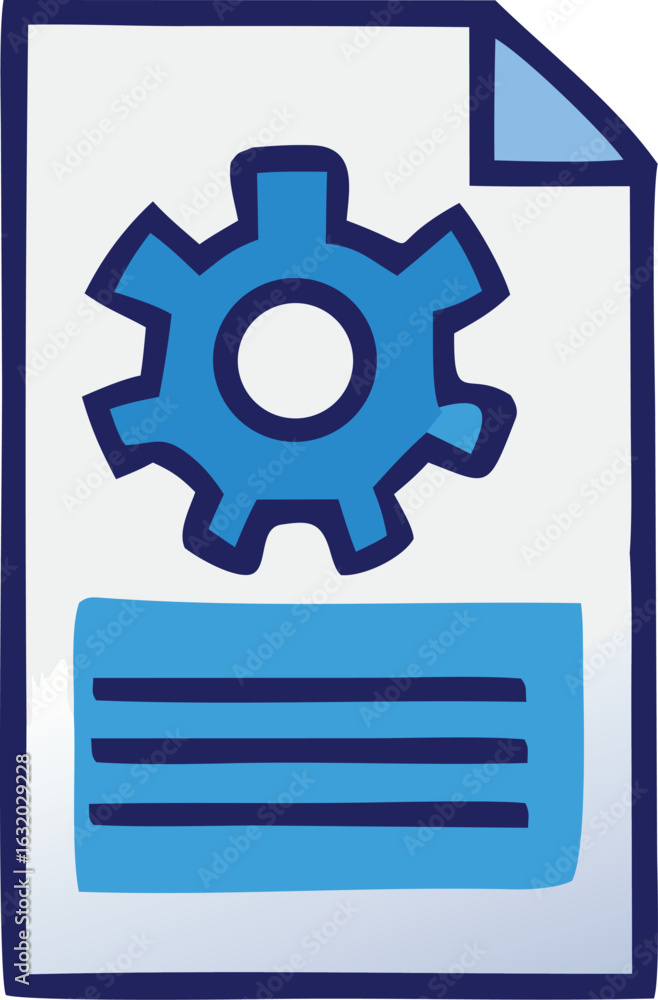 Poster digital document with a blue gear icon and lines representing text symbolizing settings or configura