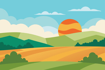 Obraz premium watercolor field morning sun