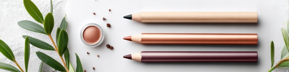 Colorful eyeliner pencil mockup with decorative elements and blank space for branding
