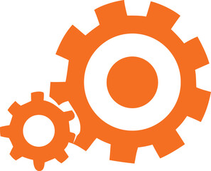Two interlocking orange gears symbolizing mechanical connection and industrial processes