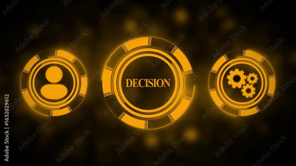 Poster decision making process conceptual visualization glowing futuristic interface design business strate