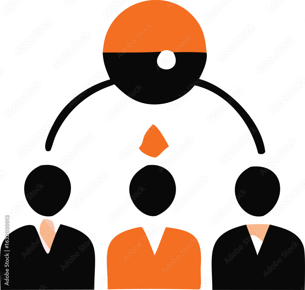 Poster abstract representation of a centralized authority or leader overseeing a group of individuals in a 