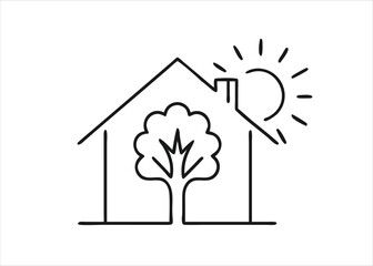 Obraz premium Sustainable dwelling symbol featuring a flourishing green tree and bright illumination isolated on white background