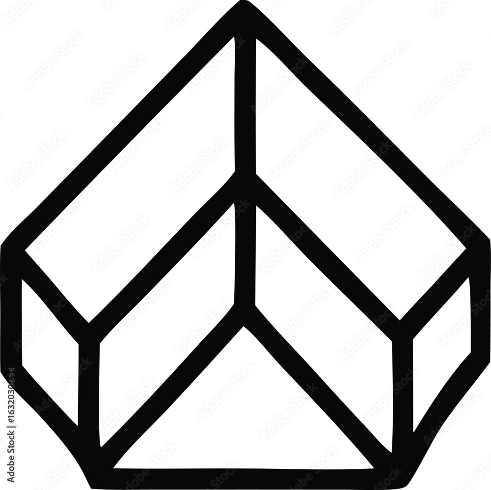 Poster abstract geometric line art depicting a three dimensional open cube or prism with sharp angles and a
