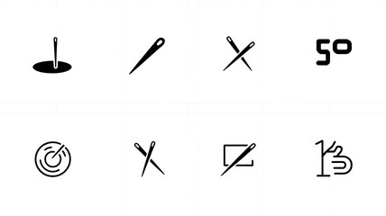 Set of black sewing and measuring icons.
