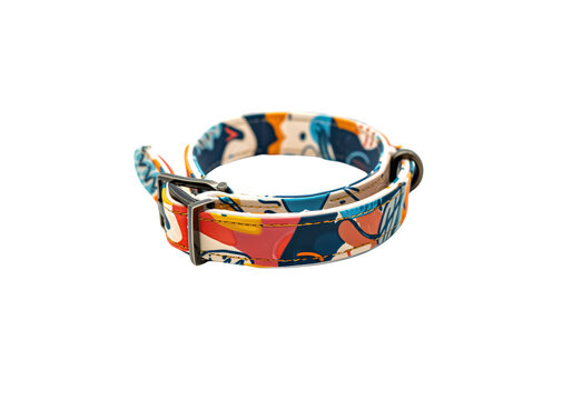 cute dog collar with name tag, colorful pattern, centered produc