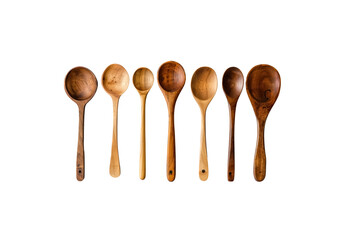 handcrafted wooden spoon set, clean, top view flat lay, rustic m
