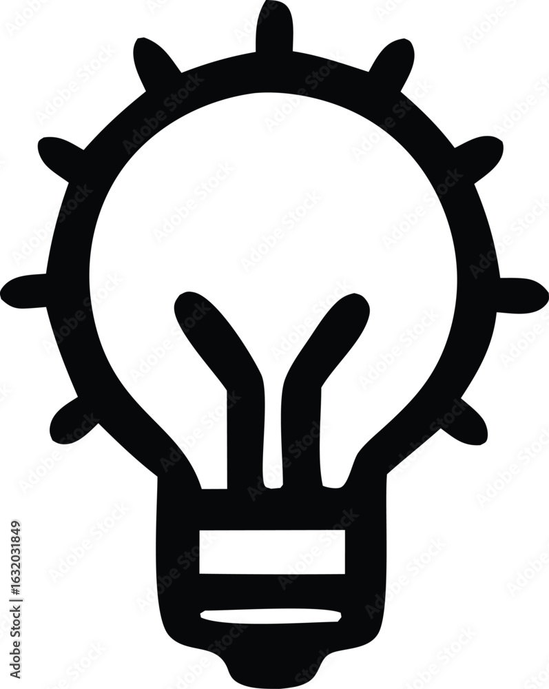 Poster Simple black outline of a classic incandescent light bulb with a filament and jagged rays representing an idea
