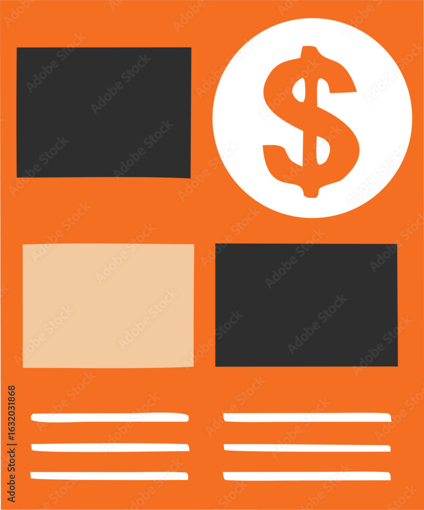 Poster visual representation of financial planning with blank spaces for notes and a prominent dollar sign 