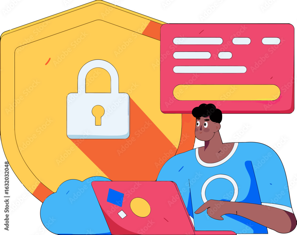 Poster protecting digital assets with advanced online security measures and a secure cloud platform, ensuri