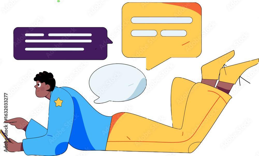 Poster engaging in dynamic online conversations, a modern individual is connecting through vibrant speech b