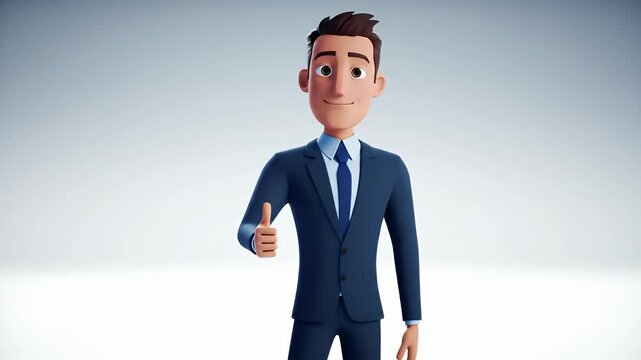 3D Cartoon Businessman Giving Thumbs Up on White Background