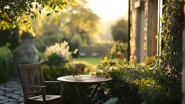 robin in yorkshire dales garden hedge english landscape video	

