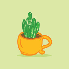 Hand drawn sukulen plants in glass pots vector illustration