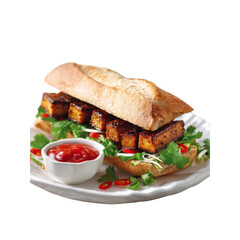 Delicious Crispy Tofu Baguette Sandwich with Chili Sauce