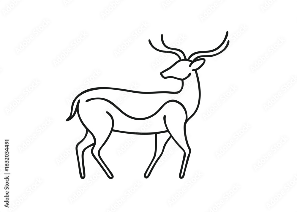 Poster a graceful fallow deer depicted in a minimalist continuous line art drawing style showcasing its ele