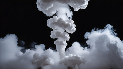 White smoke erupts in a dramatic cloud formation.
