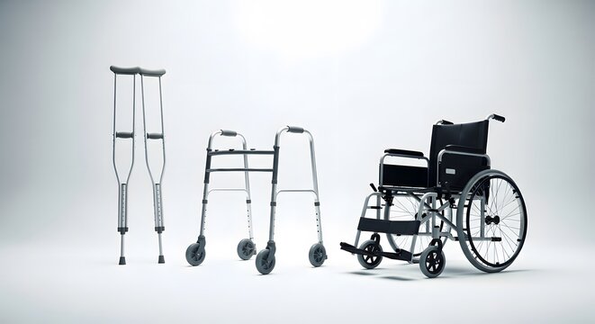 Mobility Aids: Wheelchair, Walker, and Crutches for Rehabilitation Concepts