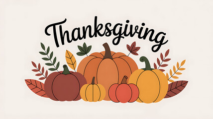 Pumpkins and leaves, Thanksgiving greeting.
