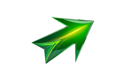 Green shiny arrow pointing up right on white background

