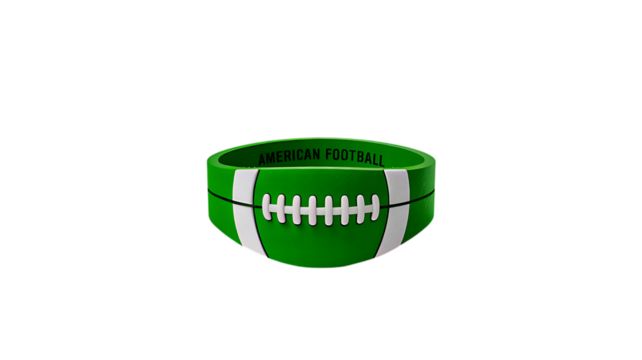 Green football spirit silicone wristband isolated on white background

