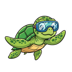 Obraz premium Cartoon Turtle Character with Swim Goggles