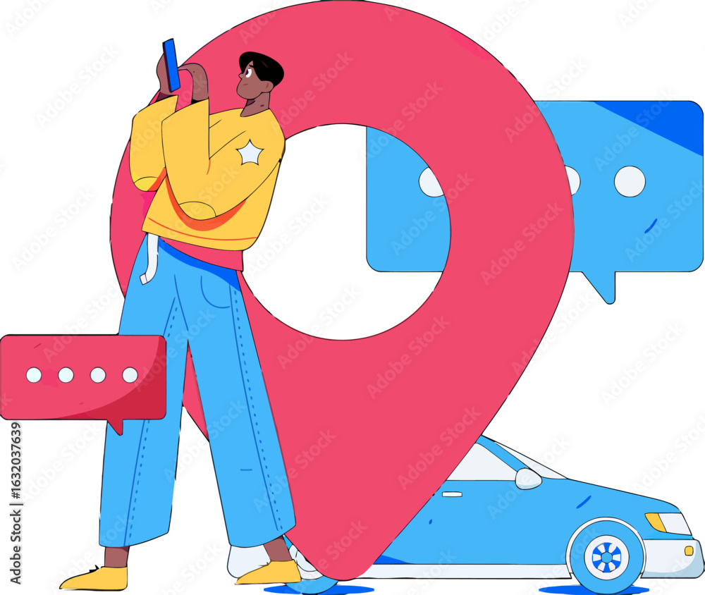 Poster seamless navigation with mobile app, connecting drivers and riders through location-based services, 
