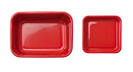 Two red rectangular food containers, one larger than the other,  on a black background