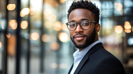 Obraz premium A confident young man in a suit standing in front of a blurred background.