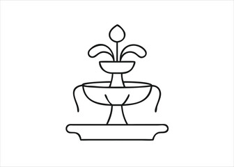 Elegant single stroke continuous line art depiction of a classic water fountain with flowing water isolated on white background