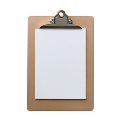 Clipboard with blank paper flat lay isolated on transparent background
