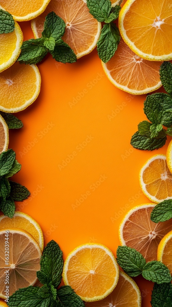 Aufkleber vibrant citrus composition with fresh orange and lemon slices artfully arranged around a bright oran