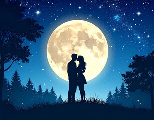 Couple under a full moon
