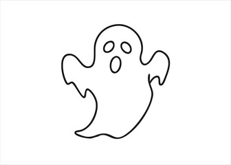 A minimalist single continuous line art drawing of a friendly ghost showcasing a simple and elegant artistic representation isolated on white background
