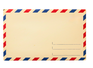 Vintage airmail envelope with red and blue stripes isolated on transparent background