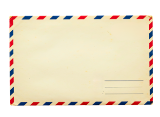 Vintage airmail envelope with red and blue stripes isolated on transparent background