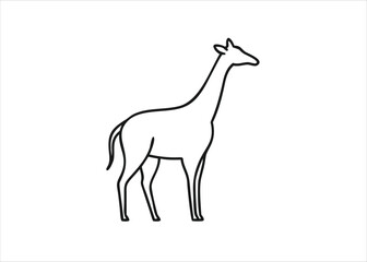 Elegant giraffe line art silhouette illustration showcasing its distinctive long neck and body shape isolated on white background