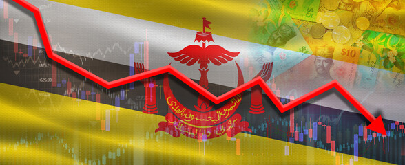 Brunei financial crisis on economic graph. Financial fall of Brunei on economy market