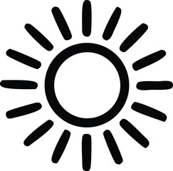 Simple hand drawn black and white sun icon with rays radiating outward from a central circle