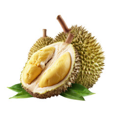 Naklejka premium Durian fruit, halved, with leaves (1)