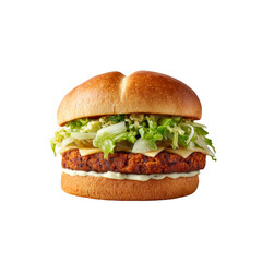 Delicious Vegan Burger with Lettuce, Cheese, and Creamy Sauce