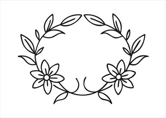 Elegant hand drawn lily flower wreath design featuring delicate line art and botanical elements isolated on white background