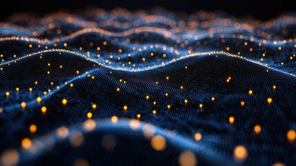 Glowing data waves, abstract technology background, digital landscape, future tech concept, website banner