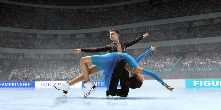Figure skating pair&nbsp;skating on ice stadium.