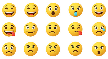 Fototapeta premium Emoji Icons Set, Various Facial Expressions