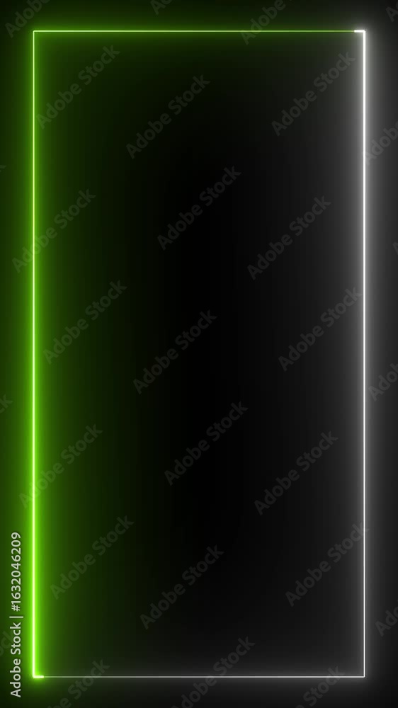 Poster dynamic neon frame animation green and white glowing border on black background abstract geometric d