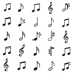 Collection of musical notes on black background