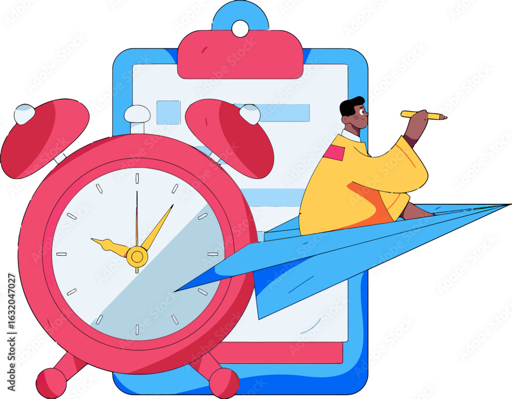 Poster creative productivity illustration for time management and deadline mastery, visualizing efficient t