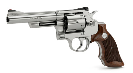 Shiny Silver Revolver Firearm on White